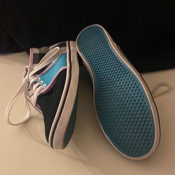 Vans Camryn Black/White Plaid, Turquoise and Purple Trim Womens Size 7 - Picture 8 of 11